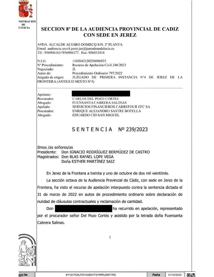 Sentencia de Nulidad de Tarjeta Carrefour Pass